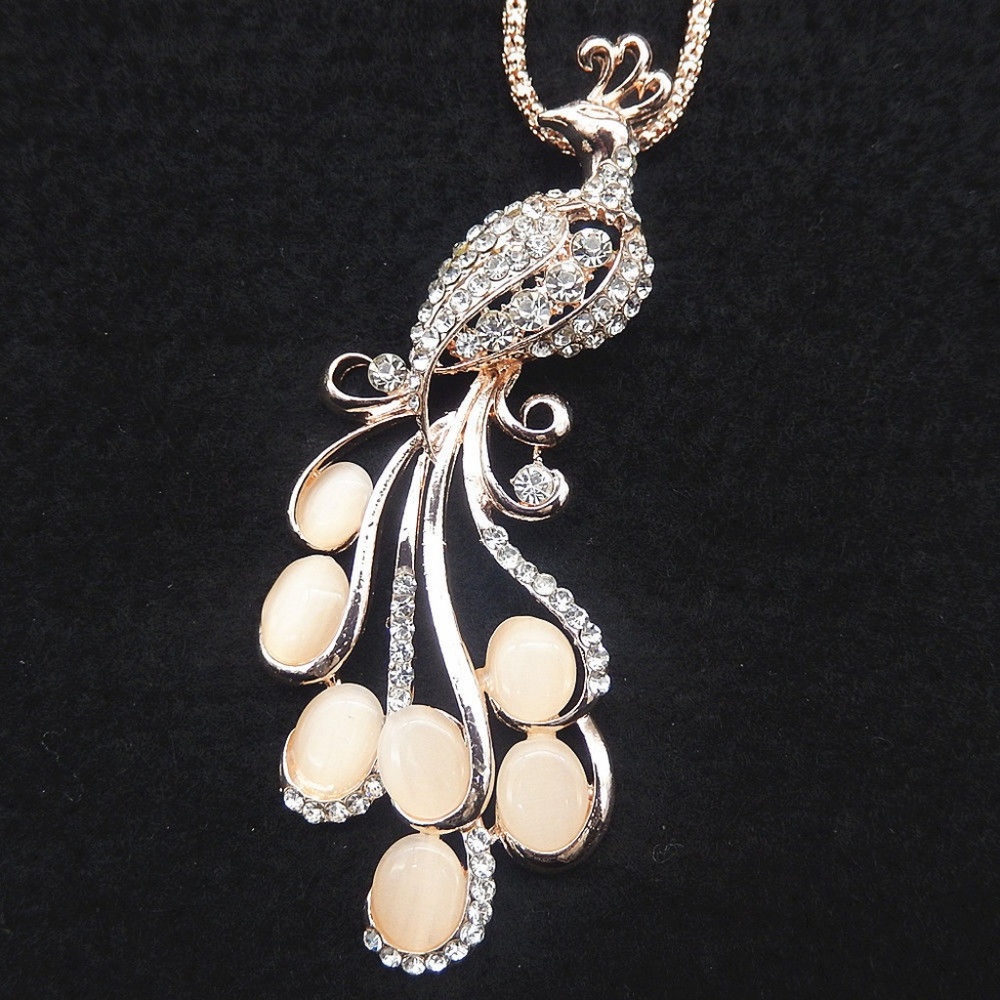 New‎ Peacock Bird Crystal Opal Pendant Necklace